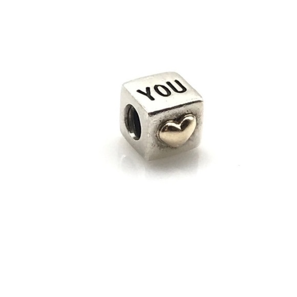 Pandora 925 14K Two Tone I Love You Heart Block Bead Charm - Picture 3 of 5